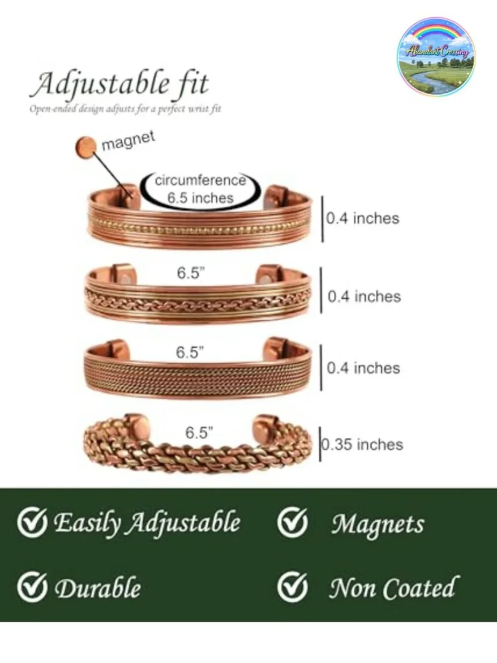 Magnetic Copper Bracelets Set of 4 Handmade Cuff Adjustable Unisex
